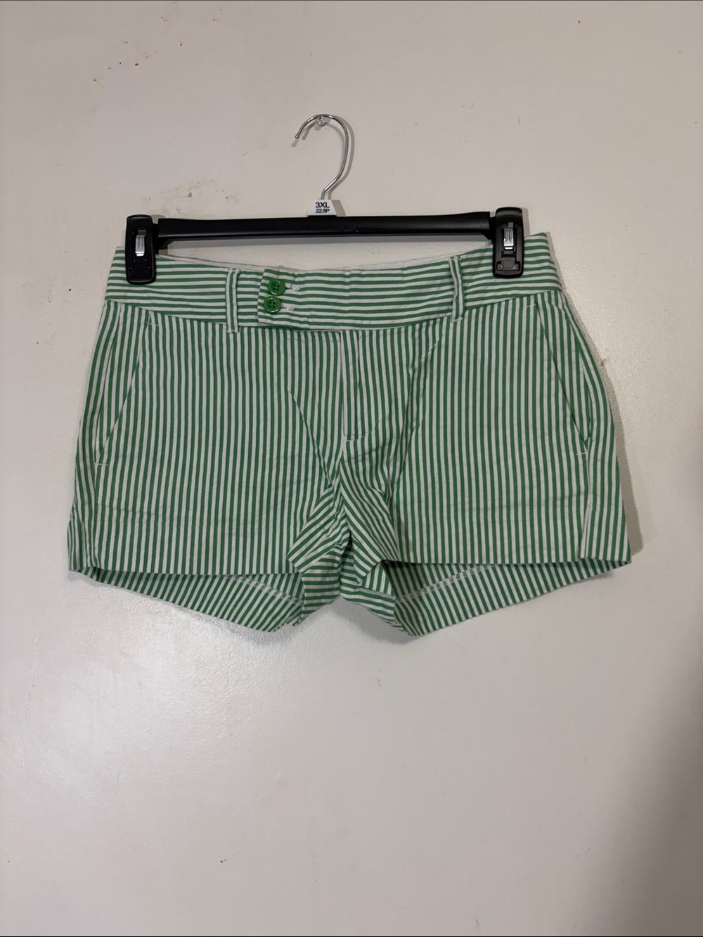 Banana Republic Green and White Striped High-Waist Shorts